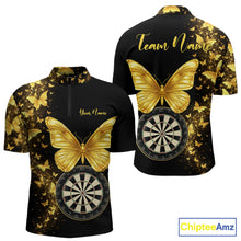 Load image into Gallery viewer, Gold Butterfly 3D Dartboard Custom Men Darts Quarter-Zip League Shirts Dart Team Jerseys NYN2262