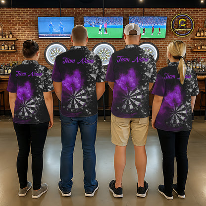 Custom Silver Butterfly Purple Smoking Grunge Dartboard Men Darts Polo Shirts Dart Jerseys NYN2268