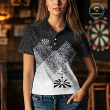 Load image into Gallery viewer, Black White Grunge Heart Dartboard Women Darts Valentine Shirt Custom Dart Polo Couple Gifts NYN2553