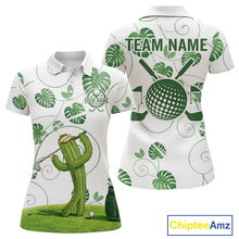Load image into Gallery viewer, Women Green Monstera Pattern Golf Clothing Custom Cactus Golfer Funny Womens Golf Polo Shirt NYN2931