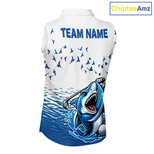 Load image into Gallery viewer, Women Funny Golf Shirts Waving Pattern Sleeveless Golf Clothing Custom Shark Golf Polo, Best Golf Gifts NYN2934