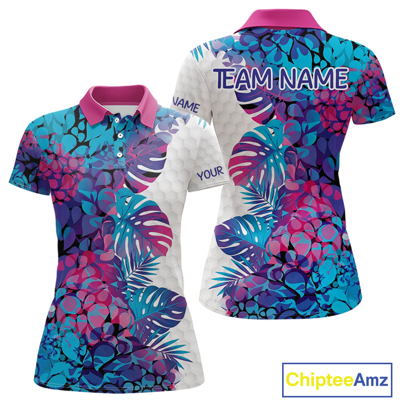 Womens Golf Clothing Monstera Pattern Floral Golf Shirt Custom Women White Golf Polo Best Golf Gifts NYN2936