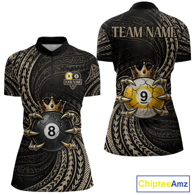 Tribal Pattern Billiard Shirts For Women Custom  Skull Crown 8 Ball And 9 Ball Billiard Team Jersey NYN3134