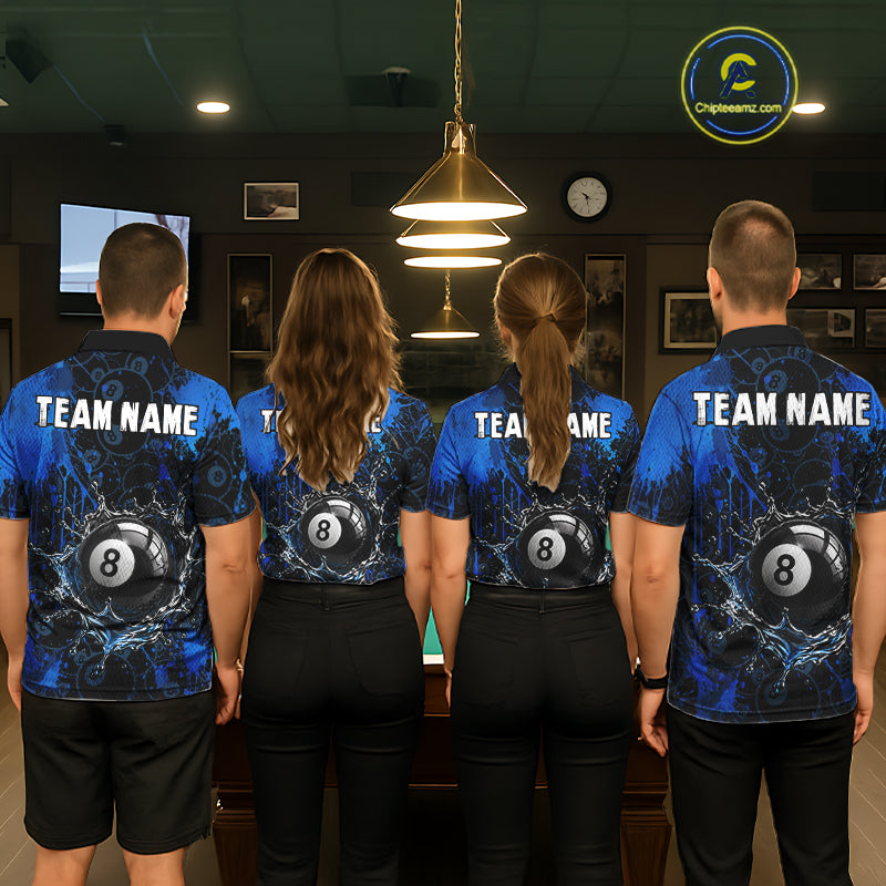 Watering 8 Ball Pool Billiard Shirts For Women Personalized Blue Splatter Billiard Team Jersey NYN3135