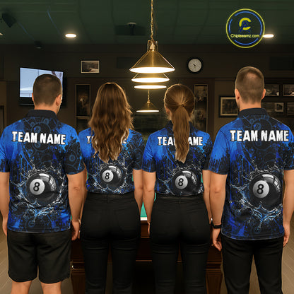 Watering 8 Ball Pool Billiard Shirts For Women Personalized Blue Splatter Billiard Team Jersey NYN3135