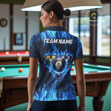 Load image into Gallery viewer, Fire Flame 8 Ball Billiard Shirt For Women Custom Blue Flames Pool Billiard Rack Team Shirt NYN3137