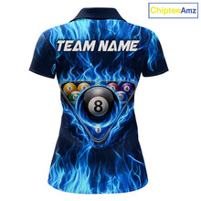 Load image into Gallery viewer, Fire Flame 8 Ball Billiard Shirt For Women Custom Blue Flames Pool Billiard Rack Team Shirt NYN3137