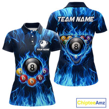 Load image into Gallery viewer, Fire Flame 8 Ball Billiard Shirt For Women Custom Blue Flames Pool Billiard Rack Team Shirt NYN3137
