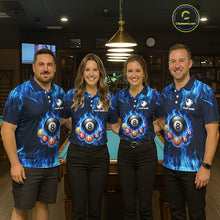 Load image into Gallery viewer, Fire Flame 8 Ball Billiard Shirt For Women Custom Blue Flames Pool Billiard Rack Team Shirt NYN3137