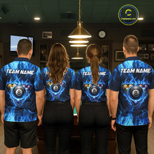 Load image into Gallery viewer, Fire Flame 8 Ball Billiard Shirt For Women Custom Blue Flames Pool Billiard Rack Team Shirt NYN3137