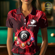 Load image into Gallery viewer, Fire Flame 8 Ball Billiard Shirt For Women Custom Red Flames Pool Billiard Rack Team Shirt NYN3138