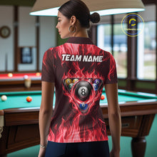 Load image into Gallery viewer, Fire Flame 8 Ball Billiard Shirt For Women Custom Red Flames Pool Billiard Rack Team Shirt NYN3138