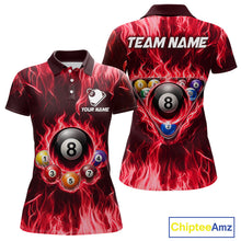 Load image into Gallery viewer, Fire Flame 8 Ball Billiard Shirt For Women Custom Red Flames Pool Billiard Rack Team Shirt NYN3138