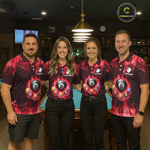 Load image into Gallery viewer, Fire Flame 8 Ball Billiard Shirt For Women Custom Red Flames Pool Billiard Rack Team Shirt NYN3138