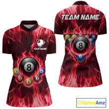 Load image into Gallery viewer, Fire Flame 8 Ball Billiard Shirt For Women Custom Red Flames Pool Billiard Rack Team Shirt NYN3138