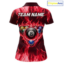 Load image into Gallery viewer, Fire Flame 8 Ball Billiard Shirt For Women Custom Red Flames Pool Billiard Rack Team Shirt NYN3138