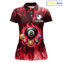 Load image into Gallery viewer, Fire Flame 8 Ball Billiard Shirt For Women Custom Red Flames Pool Billiard Rack Team Shirt NYN3138