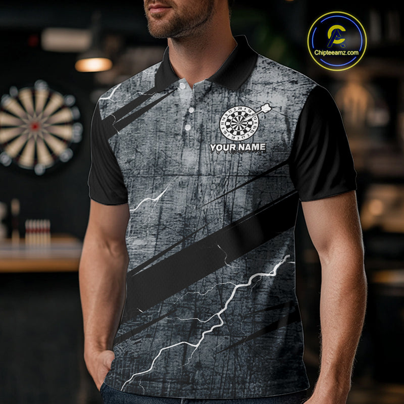 Grey Grunge Dartboard Darts Team Shirt - Custom Name - Men’s Darts Jersey NYN0354