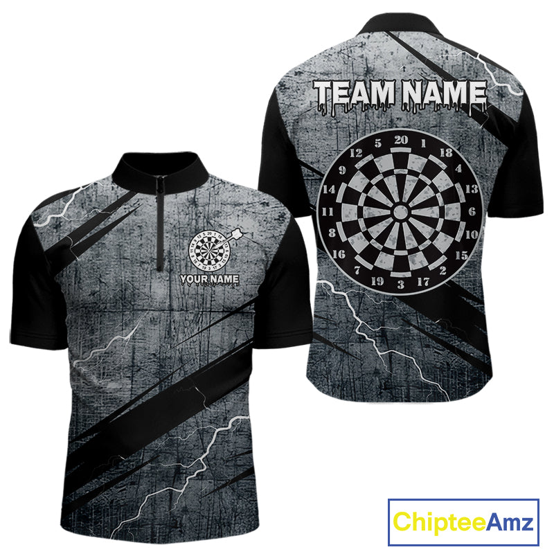 Grey Grunge Dartboard Darts Team Shirt - Custom Name - Men’s Darts Jersey NYN0354