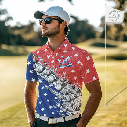 Red And Blue Grunge Golf Apparel Patriotic Mens Golf Polo Shirts, Golf Team Outfits NYN3321