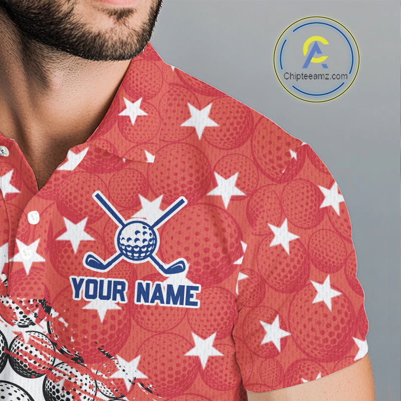 Red And Blue Grunge Golf Apparel Patriotic Mens Golf Polo Shirts, Golf Team Outfits NYN3321