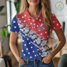 Load image into Gallery viewer, Red And Blue Grunge Golf Apparel Patriotic Women Golf Polo Shirts, Golf Team Outfits NYN3321
