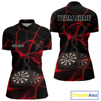 Flame Dartboard & Chains Darts Shirt For Women - Custom Name & Team Jersey | Opt1 - Red NYN0625