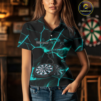 Flame Dartboard & Chains Darts Shirt For Women - Custom Name & Team Jersey | Opt2 - Turquoise NYN0626