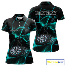 Load image into Gallery viewer, Flame Dartboard &amp; Chains Darts Shirt For Women - Custom Name &amp; Team Jersey | Opt2 - Turquoise NYN0626