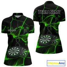 Load image into Gallery viewer, Flame Dartboard &amp; Chains Darts Shirt For Women - Custom Name &amp; Team Jersey | Opt3 - Green NYN0627
