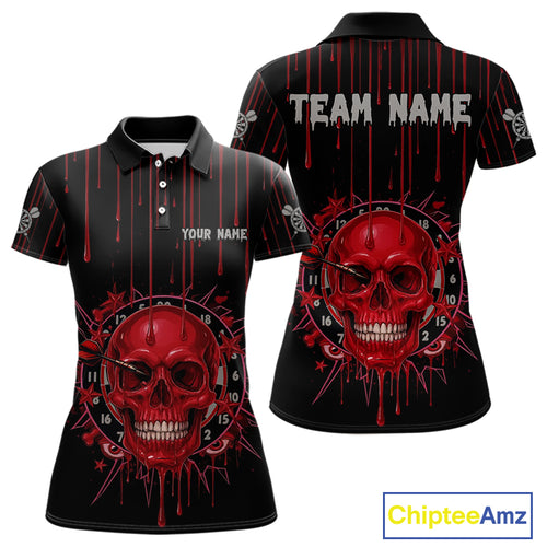 Custom Red Dripping Horror Skull Dartboard Dart Women Polo Jerseys Dart Team Shirts NYN1756