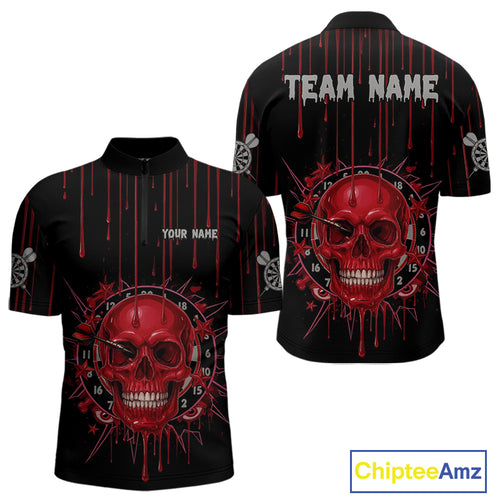 Custom Red Dripping Horror Skull Dartboard Dart Men Quarter-Zip Jerseys Dart Team Shirts NYN1756