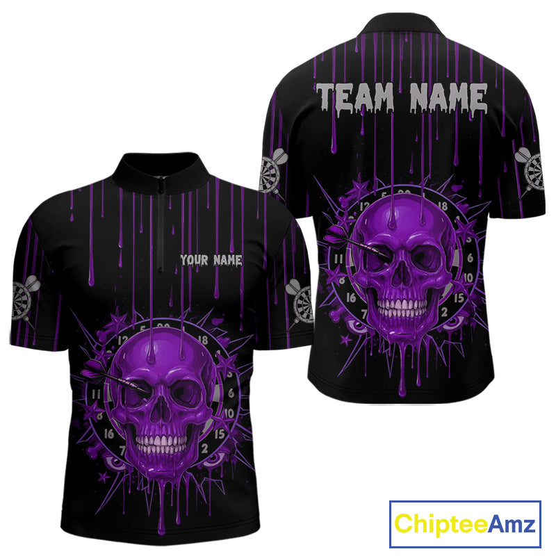 Custom Purple Dripping Horror Skull Dartboard Dart Men Quarter-Zip Jerseys Dart Team Shirts NYN1757