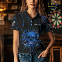 Load image into Gallery viewer, Custom Blue Dripping Horror Skull Dartboard Dart Women Polo Jerseys Dart Team Shirts NYN1758