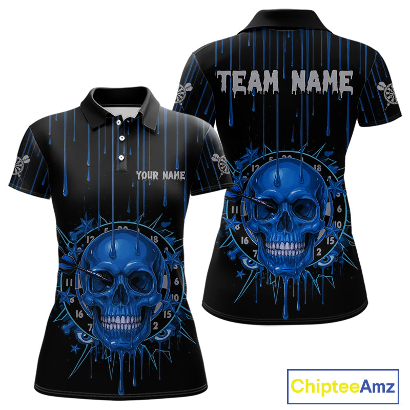 Custom Blue Dripping Horror Skull Dartboard Dart Women Polo Jerseys Dart Team Shirts NYN1758
