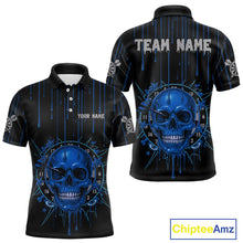 Load image into Gallery viewer, Custom Blue Dripping Horror Skull Dartboard Dart Men Polo Jerseys Dart Team Shirts NYN1758