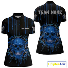 Load image into Gallery viewer, Custom Blue Dripping Horror Skull Dartboard Dart Women Quarter-Zip  Jerseys Dart Team Shirts NYN1758