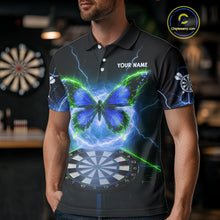 Load image into Gallery viewer, Lightning Butterfly Dartboard Custom Blue &amp; Green Mens Polo Dart Shirt Funny Dart Jerseys NYN1761