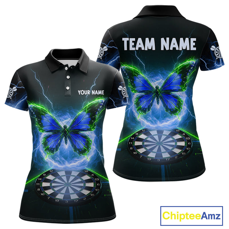 Lightning Butterfly Dartboard Custom Blue & Green Women Polo Dart Shirt Funny Dart Jerseys NYN1761