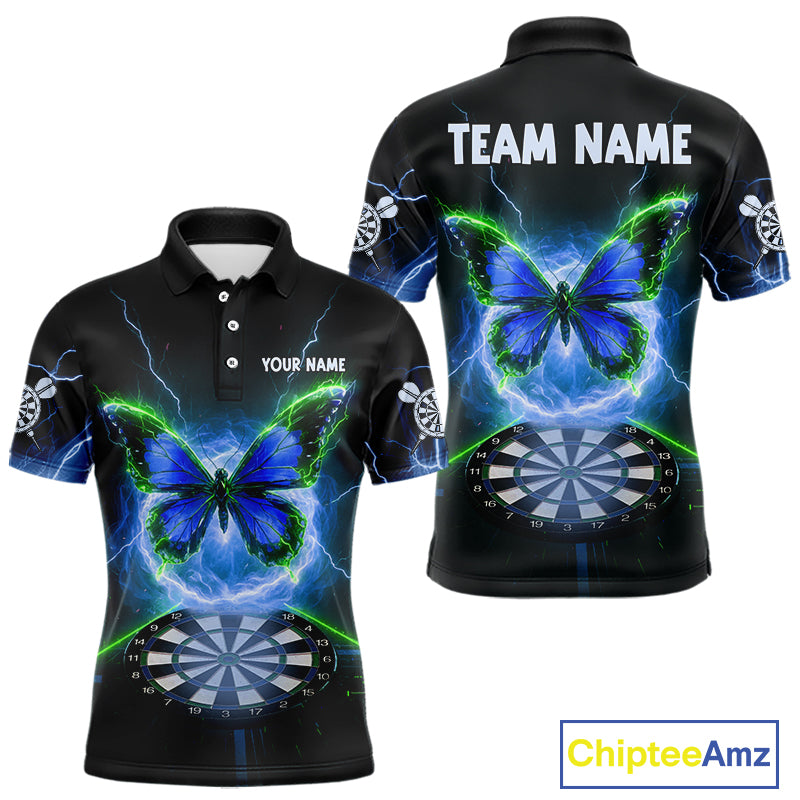 Lightning Butterfly Dartboard Custom Blue & Green Mens Polo Dart Shirt Funny Dart Jerseys NYN1761