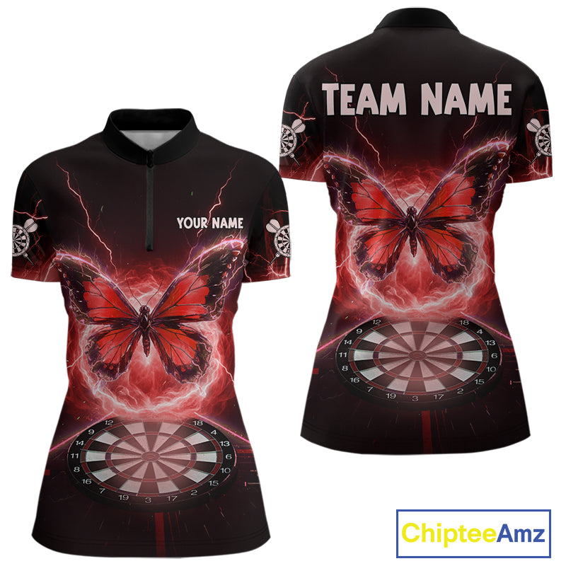 Lightning Butterfly Dartboard Custom Red Women Quarter-Zip Dart Shirt Funny Dart Jerseys NYN1762