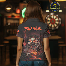 Load image into Gallery viewer, Lightning Orange Skeleton Dartboard Custom Women Polo Dart Shirt Gifts For Dart Players NYN1764