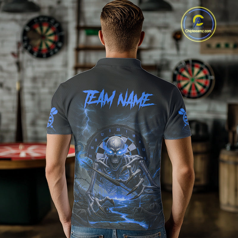 Lightning Blue Skeleton Dartboard Custom Mens Polo Dart Shirt Gifts For Dart Players NYN1766