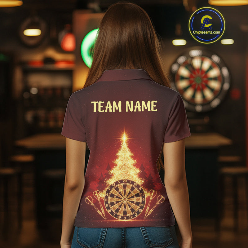 Red Snowflake Dartboard Christmas Custom Women Polo Dart Jerseys Xmas Dart League Shirt NYN2051