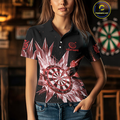 Red Snow Ice Dartboard Women Darts Polo Shirt Custom Name & Team Xmas Dart League Shirt NYN2059
