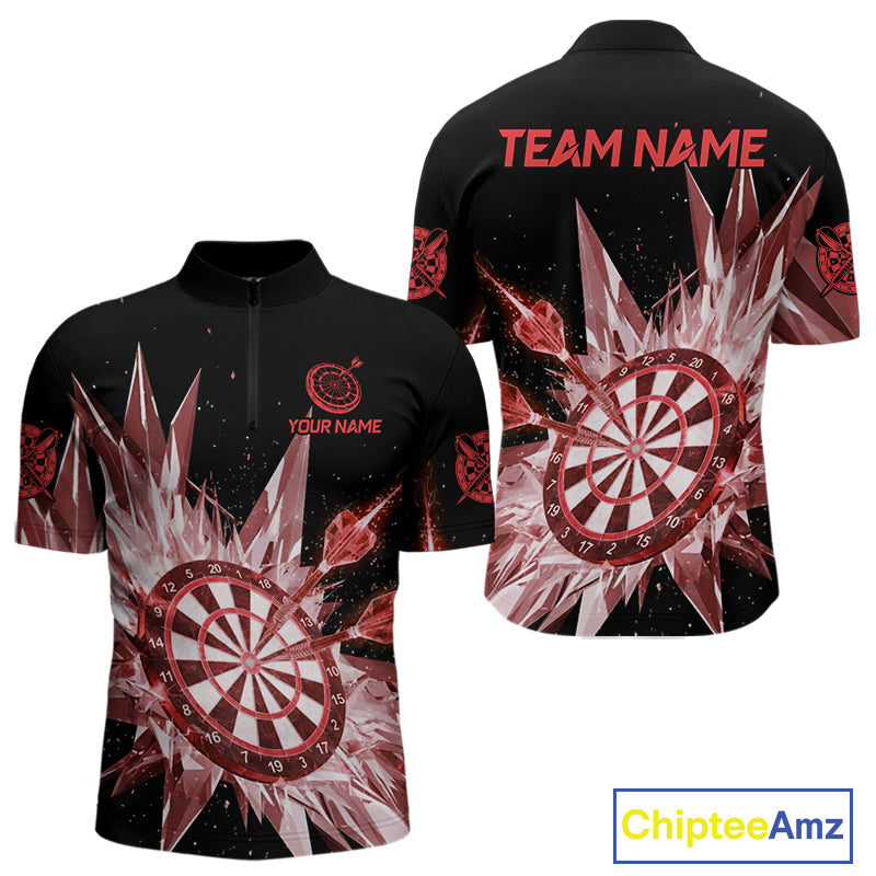 Red Snow Ice Dartboard Men Darts Quarter-Zip Shirt Custom Name & Team Xmas Dart League Shirt NYN2059