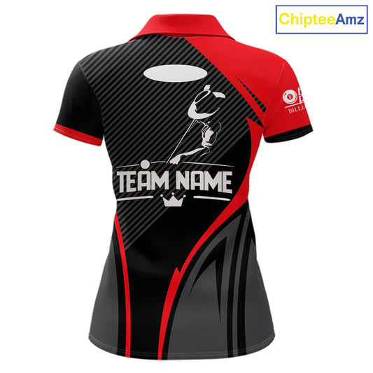 Black And Red Human Play Pool 8 Ball Women's Billiard Shirt Custom Billiard Team League Attire NYN2556