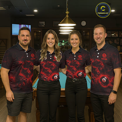 Horror Wolfs Red Flames Smoke Pool 8 Ball Women's Billiard Shirt Custom Ball Billiard Team Attire NYN2562