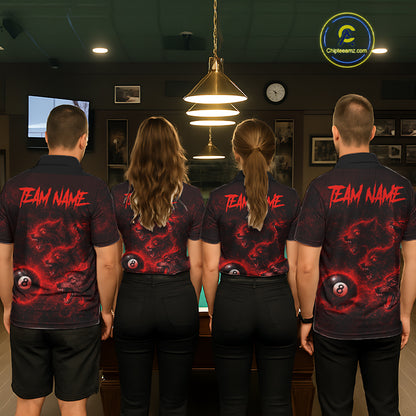 Horror Wolfs Red Flames Smoke Pool 8 Ball Women's Billiard Shirt Custom Ball Billiard Team Attire NYN2562