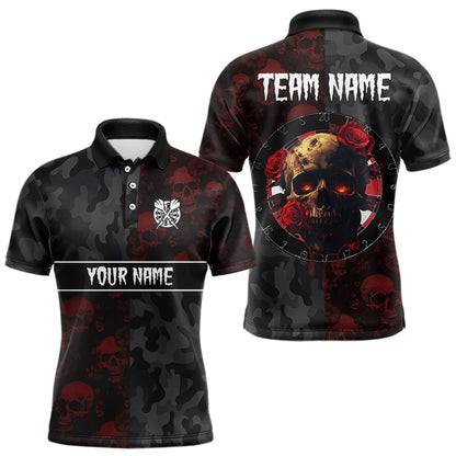 Red Rose Skulls And Dartboard Style Dart Shirts For Men, Custom Dart Jerseys NYN0028